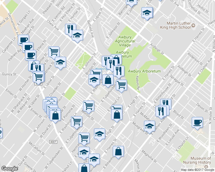 map of restaurants, bars, coffee shops, grocery stores, and more near 514 East Mayland Street in Philadelphia