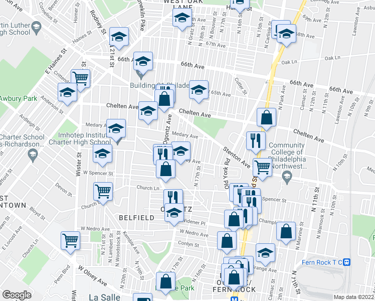 map of restaurants, bars, coffee shops, grocery stores, and more near 6225 North 18th Street in Philadelphia