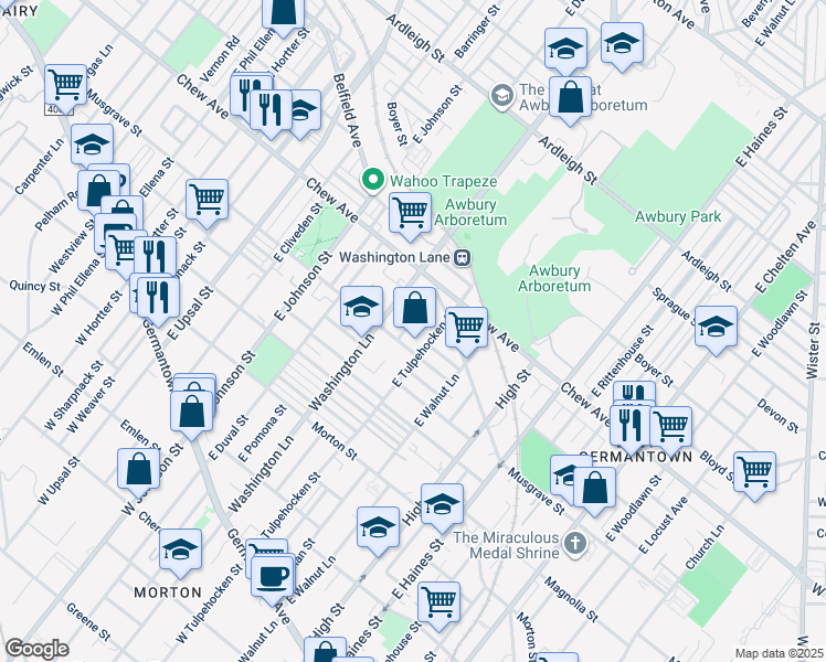 map of restaurants, bars, coffee shops, grocery stores, and more near 514 East Mayland Street in Philadelphia