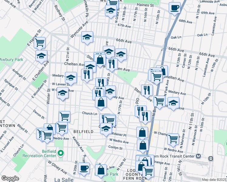 map of restaurants, bars, coffee shops, grocery stores, and more near 6225 North 18th Street in Philadelphia