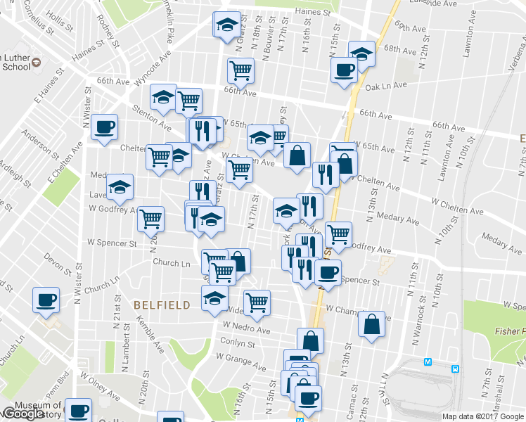 map of restaurants, bars, coffee shops, grocery stores, and more near 6228 North Smedley Street in Philadelphia