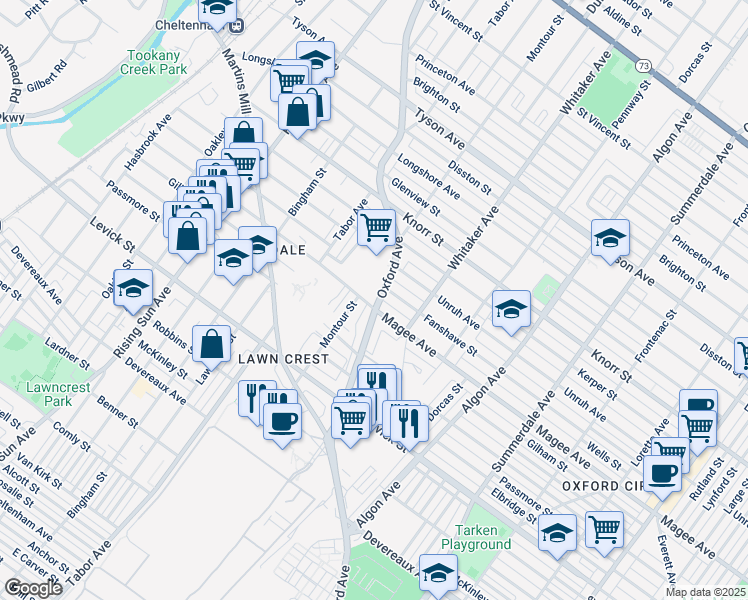 map of restaurants, bars, coffee shops, grocery stores, and more near 759 Magee Avenue in Philadelphia