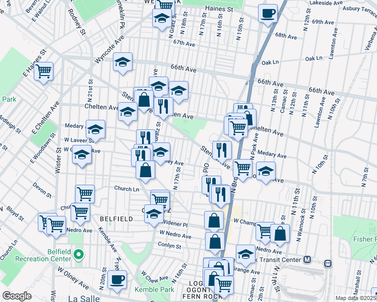 map of restaurants, bars, coffee shops, grocery stores, and more near 6228 North Smedley Street in Philadelphia