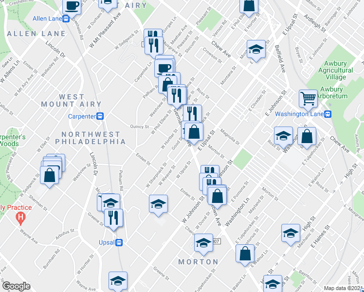 map of restaurants, bars, coffee shops, grocery stores, and more near 9 West Sharpnack Street in Philadelphia