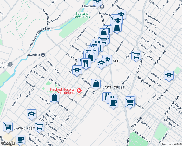 map of restaurants, bars, coffee shops, grocery stores, and more near 534 Levick Street in Philadelphia