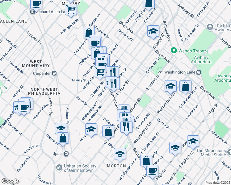 map of restaurants, bars, coffee shops, grocery stores, and more near in Philadelphia