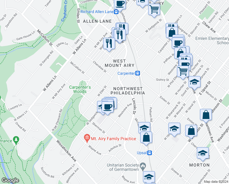 map of restaurants, bars, coffee shops, grocery stores, and more near in Philadelphia