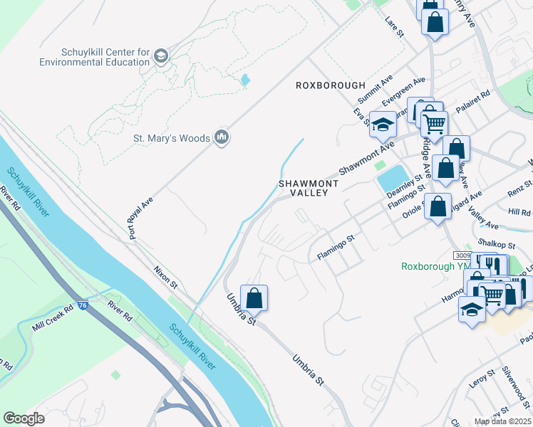 map of restaurants, bars, coffee shops, grocery stores, and more near 247 Shawmont Avenue in Philadelphia
