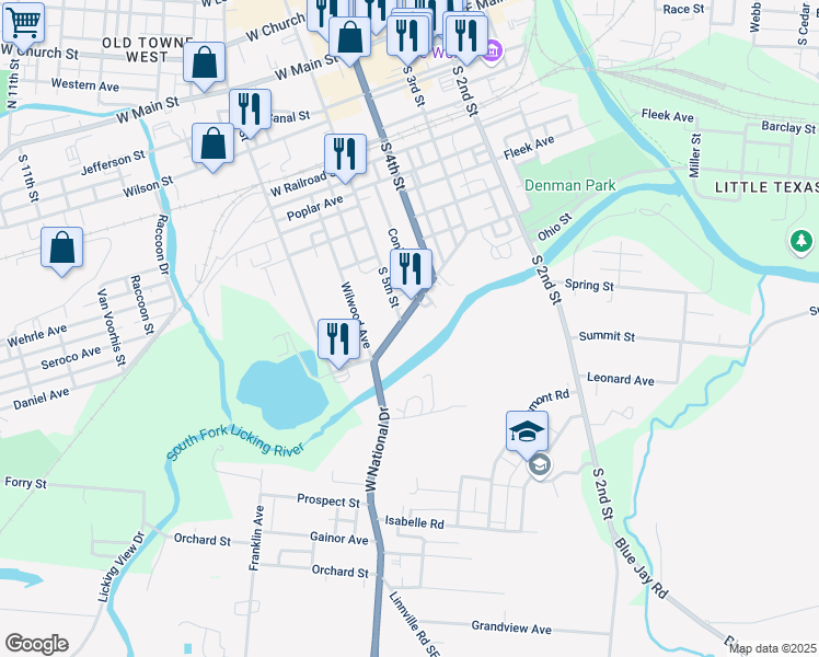 map of restaurants, bars, coffee shops, grocery stores, and more near 131 West National Drive in Newark