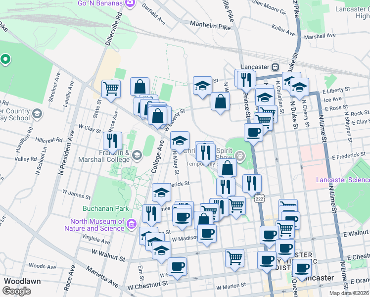 map of restaurants, bars, coffee shops, grocery stores, and more near 933 Harrisburg Avenue in Lancaster