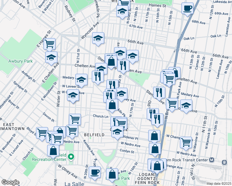 map of restaurants, bars, coffee shops, grocery stores, and more near 6216 North Gratz Street in Philadelphia
