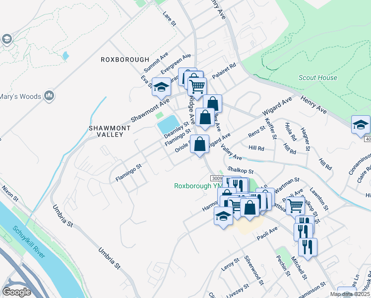map of restaurants, bars, coffee shops, grocery stores, and more near 479 Oriole Street in Philadelphia