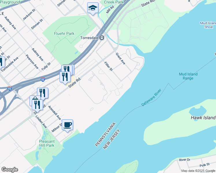 map of restaurants, bars, coffee shops, grocery stores, and more near 9503 State Road in Philadelphia