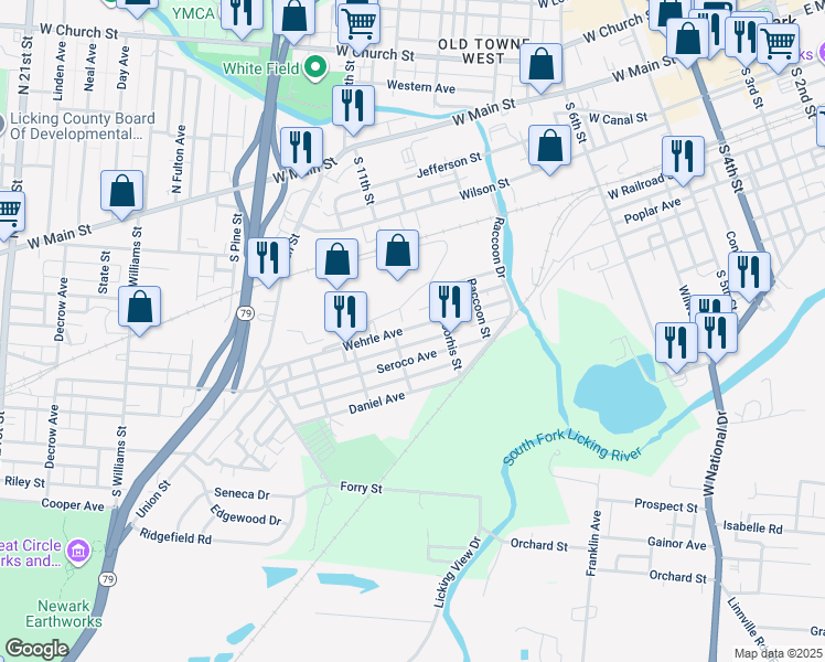 map of restaurants, bars, coffee shops, grocery stores, and more near 421 Wehrle Avenue in Newark