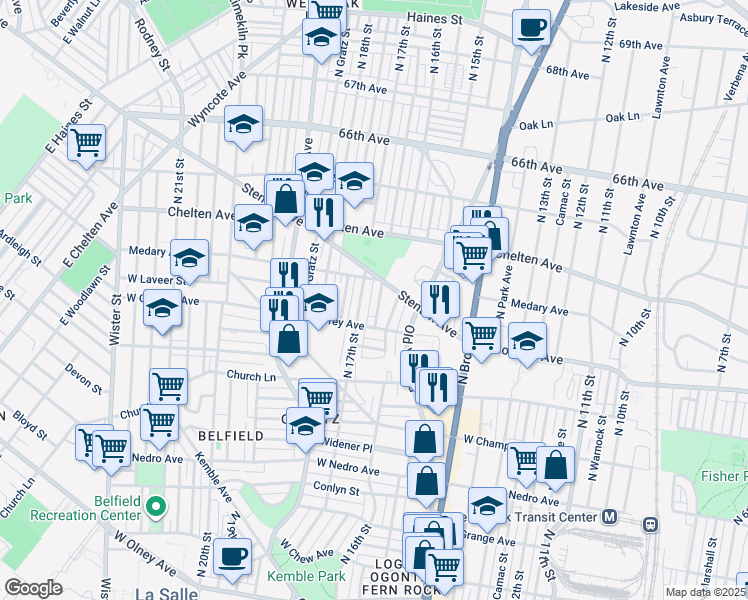 map of restaurants, bars, coffee shops, grocery stores, and more near 6230 North Smedley Street in Philadelphia