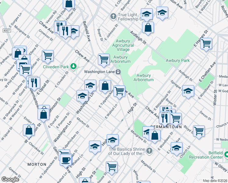 map of restaurants, bars, coffee shops, grocery stores, and more near 522 East Tulpehocken Street in Philadelphia