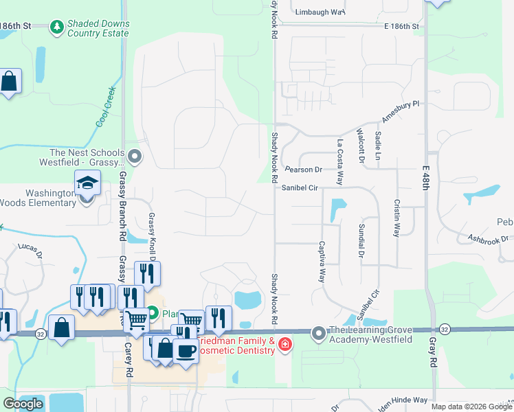 map of restaurants, bars, coffee shops, grocery stores, and more near 17998 Free Spirit Way in Westfield