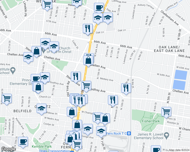 map of restaurants, bars, coffee shops, grocery stores, and more near 1306 Medary Avenue in Philadelphia