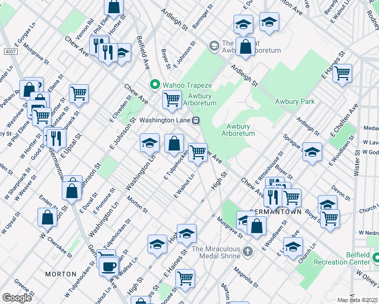 map of restaurants, bars, coffee shops, grocery stores, and more near 522 East Tulpehocken Street in Philadelphia