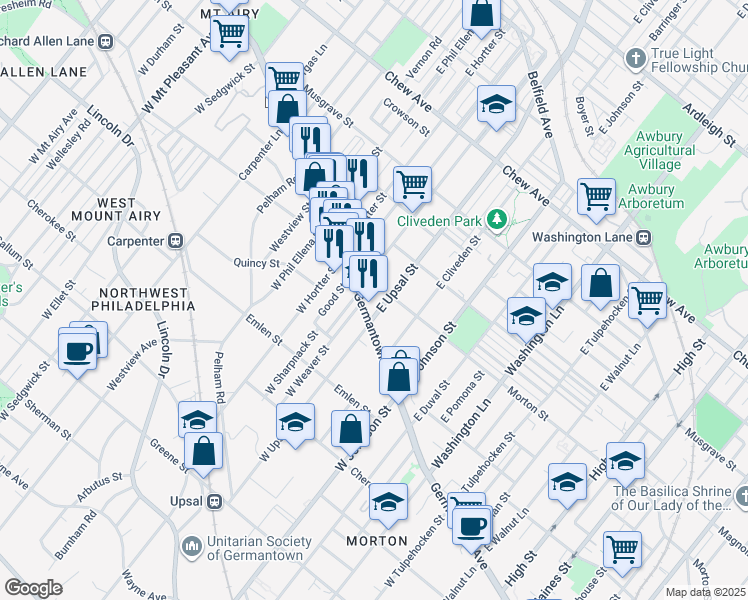 map of restaurants, bars, coffee shops, grocery stores, and more near in Philadelphia
