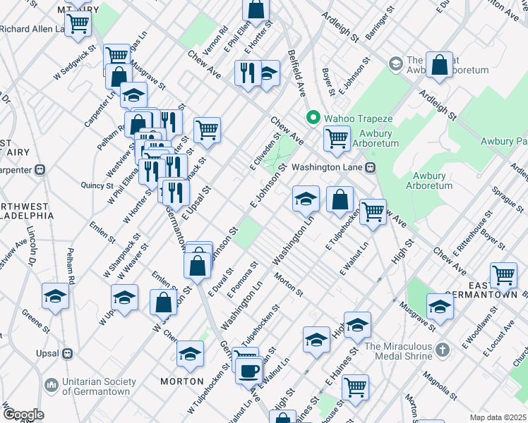 map of restaurants, bars, coffee shops, grocery stores, and more near 6354 Ross St in Philadelphia