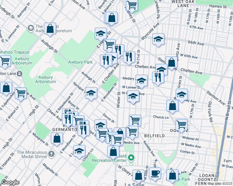 map of restaurants, bars, coffee shops, grocery stores, and more near 5513 Jane Street in Philadelphia