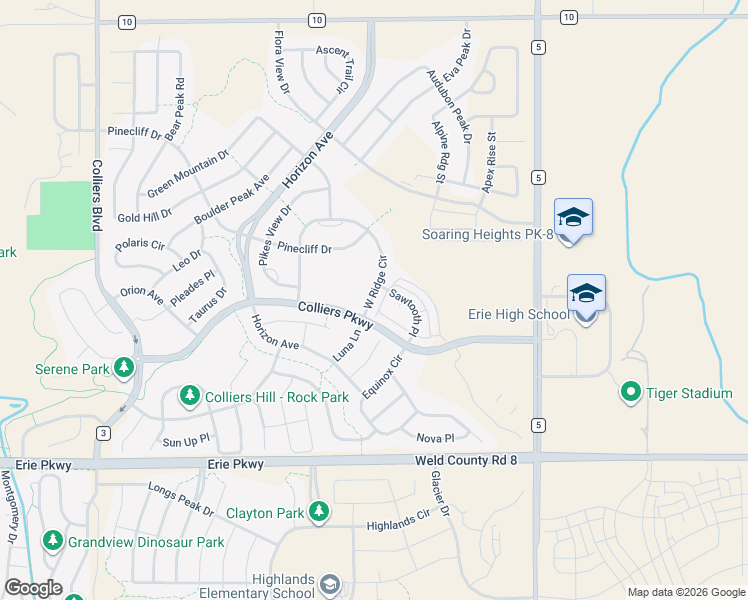 map of restaurants, bars, coffee shops, grocery stores, and more near 291 Luna Lane in Erie