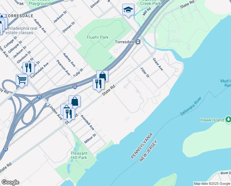 map of restaurants, bars, coffee shops, grocery stores, and more near South Convent Lane in Philadelphia