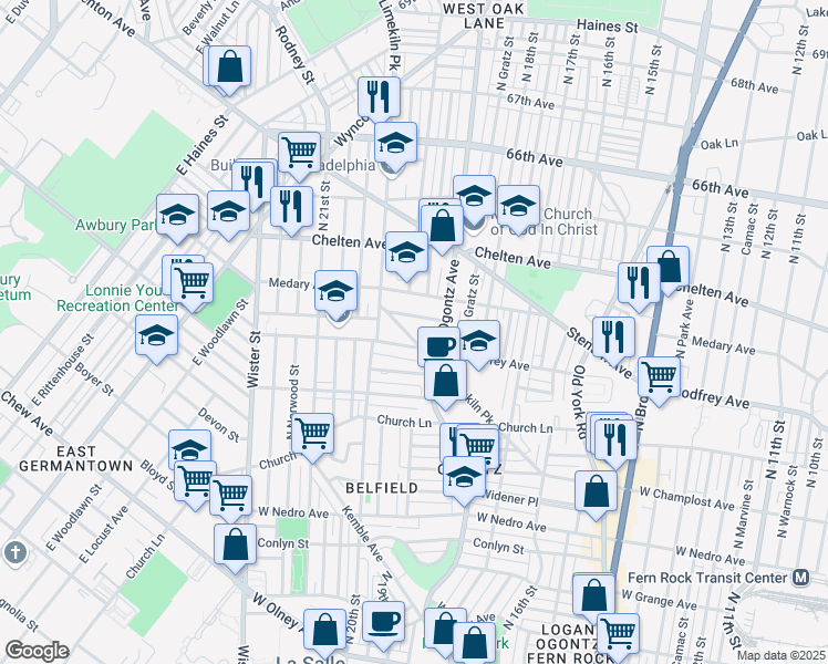map of restaurants, bars, coffee shops, grocery stores, and more near 6219 Limekiln Pike in Philadelphia