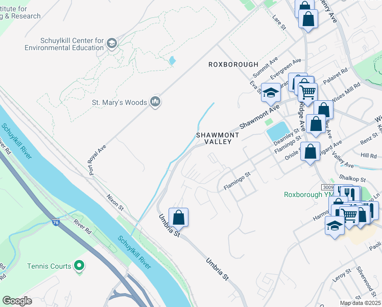 map of restaurants, bars, coffee shops, grocery stores, and more near 247 Shawmont Avenue in Philadelphia