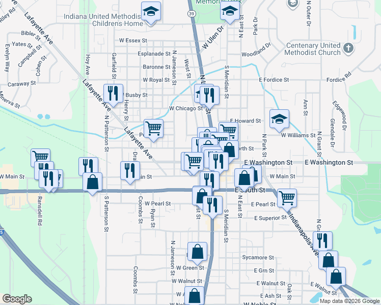 map of restaurants, bars, coffee shops, grocery stores, and more near 303 West Washington Street in Lebanon