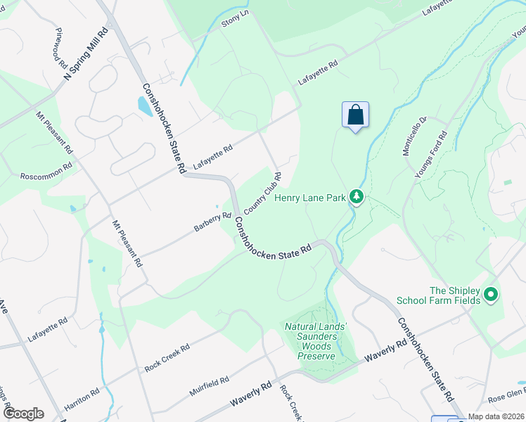 map of restaurants, bars, coffee shops, grocery stores, and more near 1225 Country Club Road in Gladwyne