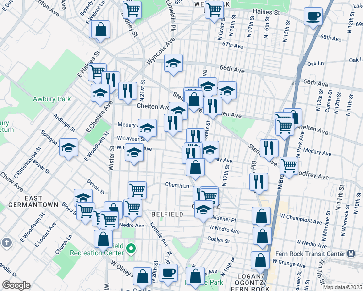 map of restaurants, bars, coffee shops, grocery stores, and more near 6223 Limekiln Pike in Philadelphia