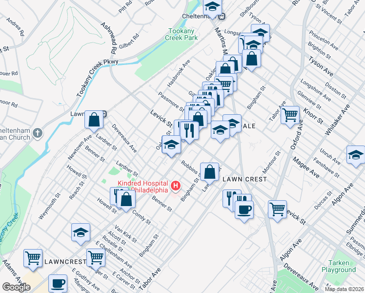 map of restaurants, bars, coffee shops, grocery stores, and more near 6313 Rising Sun Avenue in Philadelphia