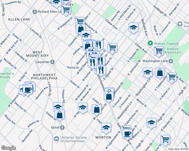 map of restaurants, bars, coffee shops, grocery stores, and more near 22 Good Street in Philadelphia