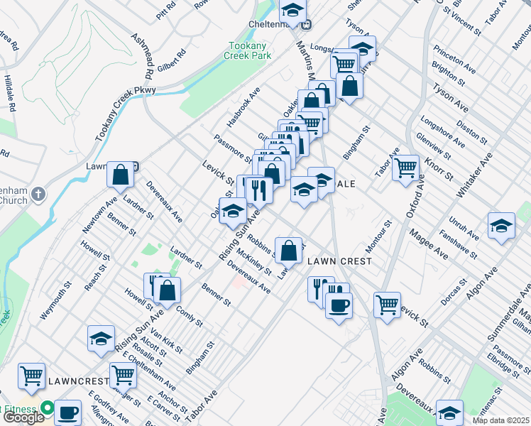 map of restaurants, bars, coffee shops, grocery stores, and more near 506 Levick Street in Philadelphia