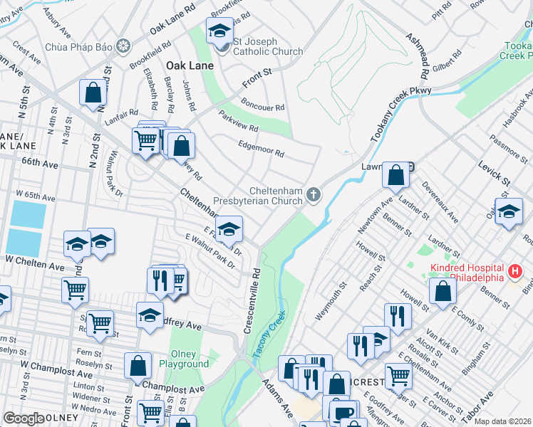 map of restaurants, bars, coffee shops, grocery stores, and more near 2 Dewey Road in Montgomery County