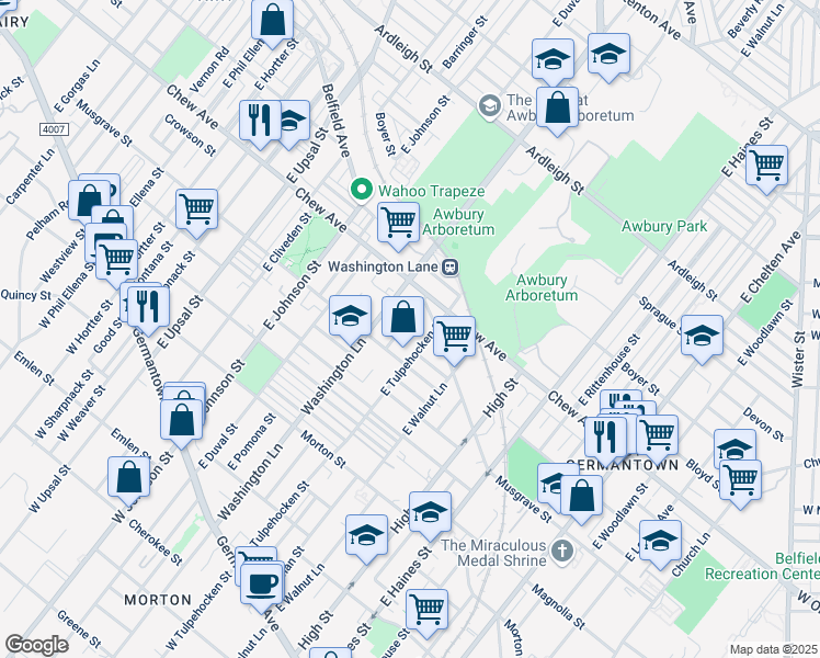 map of restaurants, bars, coffee shops, grocery stores, and more near 534 East Mayland Street in Philadelphia