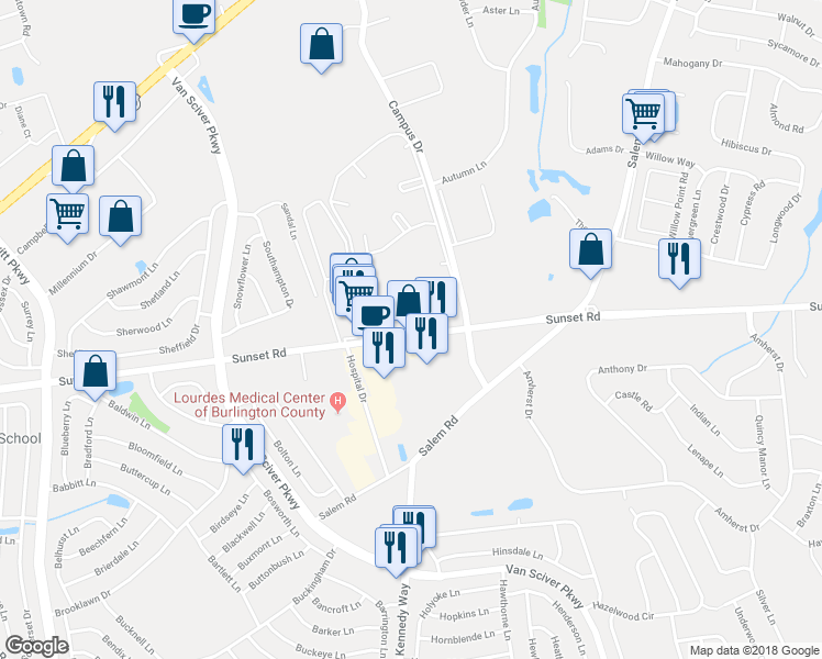 map of restaurants, bars, coffee shops, grocery stores, and more near 1214 Liberte Court in Burlington