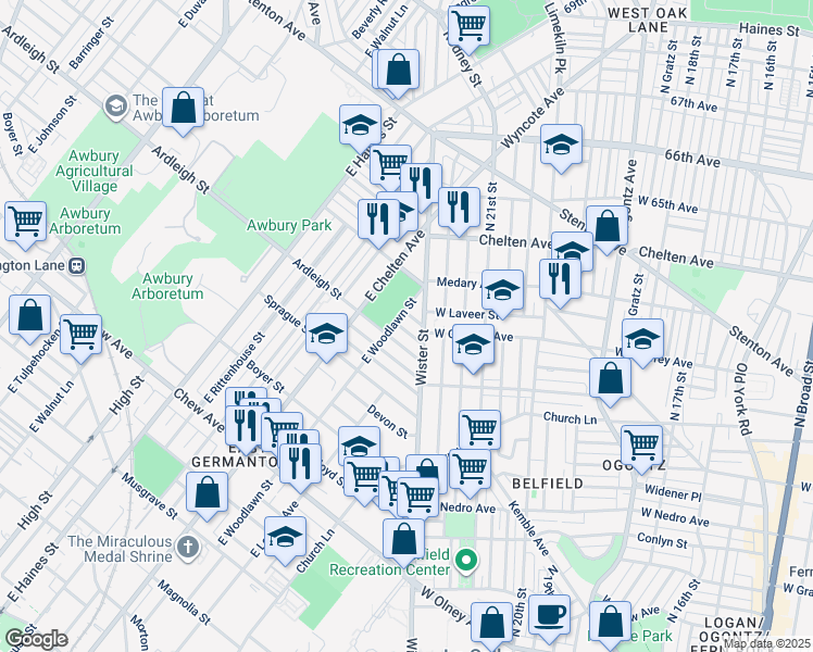 map of restaurants, bars, coffee shops, grocery stores, and more near 5529 Jane Street in Philadelphia