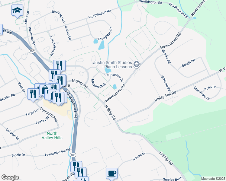 map of restaurants, bars, coffee shops, grocery stores, and more near 103 Glamorgan Court in Exton