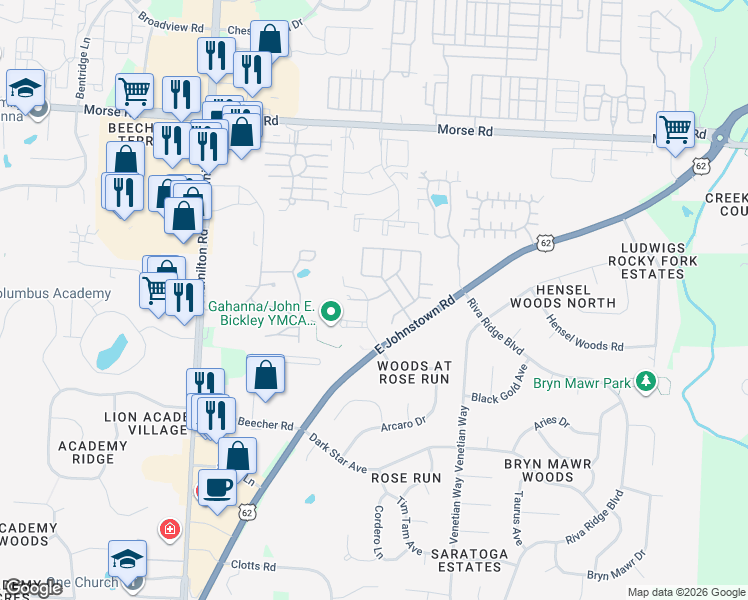 map of restaurants, bars, coffee shops, grocery stores, and more near 625 Herman Road in Columbus