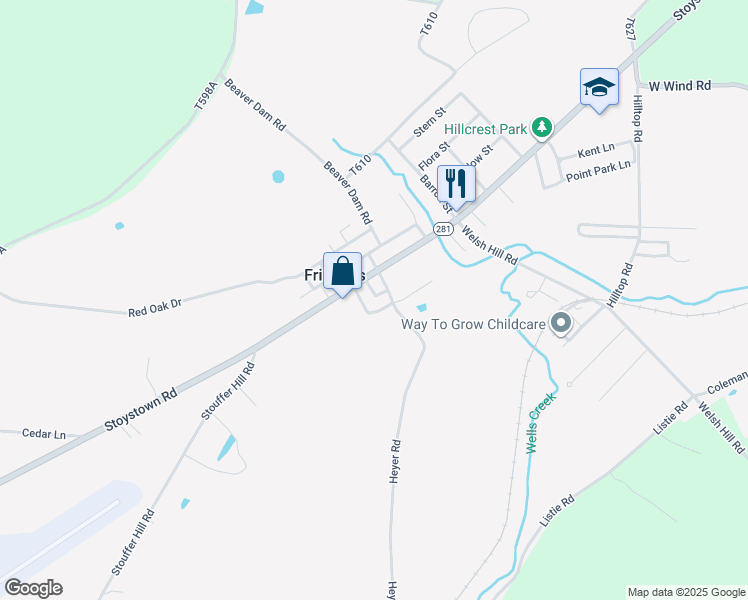 map of restaurants, bars, coffee shops, grocery stores, and more near in Friedens