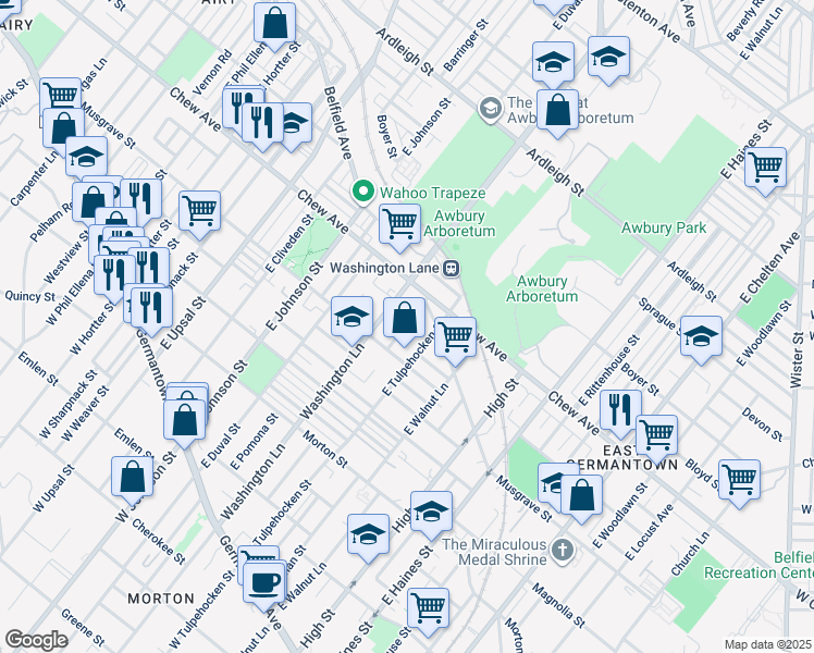 map of restaurants, bars, coffee shops, grocery stores, and more near 554 East Mayland Street in Philadelphia