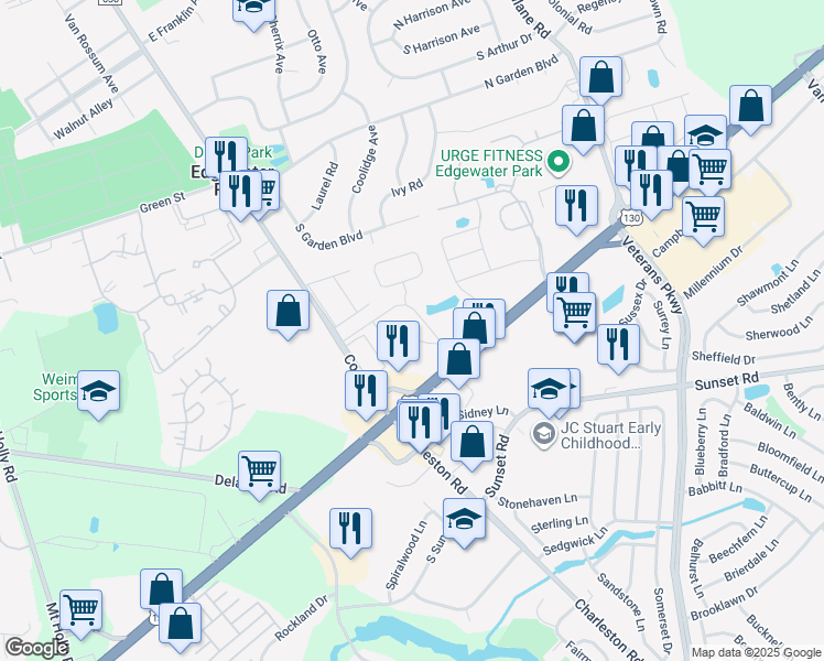 map of restaurants, bars, coffee shops, grocery stores, and more near 4313 U.S. 130 in Edgewater Park