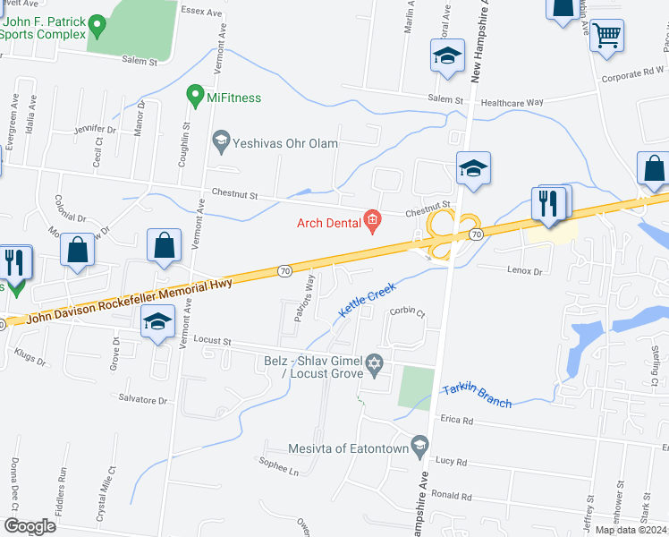 map of restaurants, bars, coffee shops, grocery stores, and more near 501 Davids Court in Lakewood