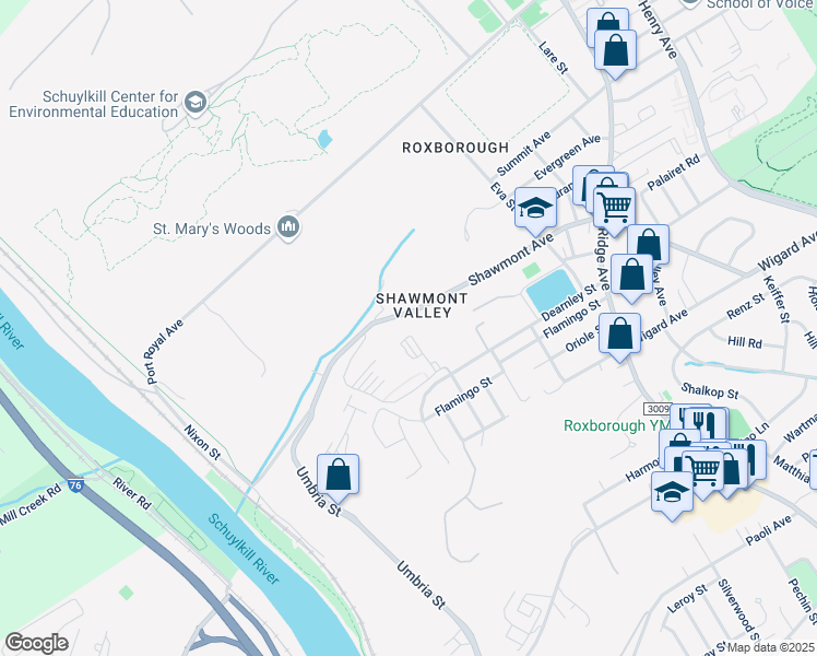 map of restaurants, bars, coffee shops, grocery stores, and more near 315 Shawmont Avenue in Philadelphia