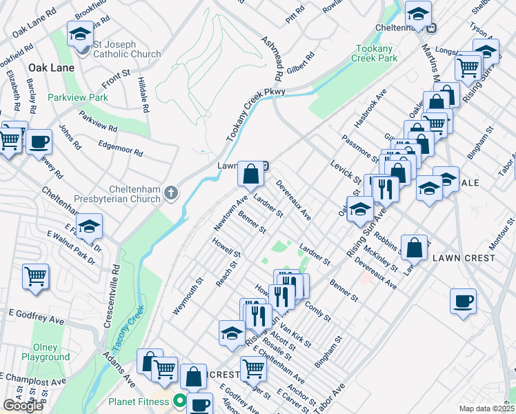map of restaurants, bars, coffee shops, grocery stores, and more near 229 Stearly Street in Philadelphia