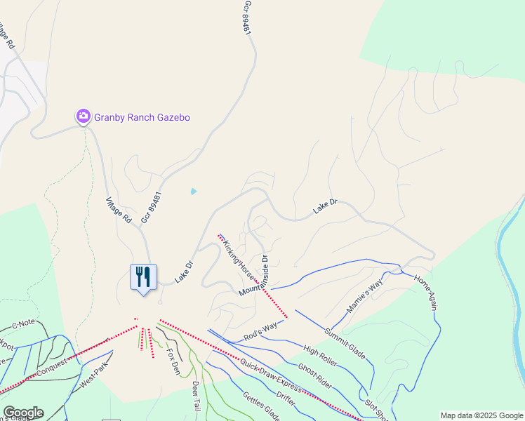 map of restaurants, bars, coffee shops, grocery stores, and more near 403 Lower Ranch View Drive in Granby