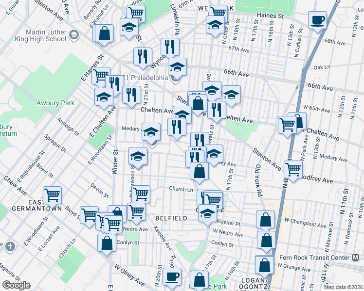 map of restaurants, bars, coffee shops, grocery stores, and more near 1930 Medary Avenue in Philadelphia